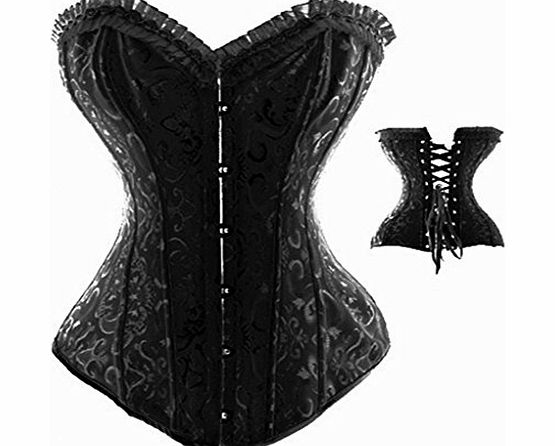 Sexy Black Bustier Corset Top Burlesque Basque Moulin Rouge Fancy Dress Boned Secelet 10 XXL