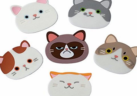 TOPMOOM Qute Cat Cup Mat Silicone Rubber Coaster for Wine, Glass, Tea- Best Housewarming Beverage, Drink, Beer- Home House Kitchen Decor - Wedding Registry Gift Idea