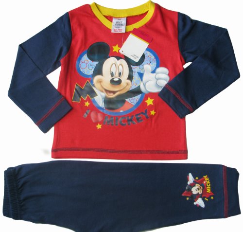 Childrens Boys and Girls Long Sleeve Character Pyjamas Pjs - I love Mickey 3-4