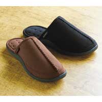 Totes Mens Suedette Stitch Detail Mule Slippers Black Medium