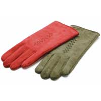 Suede/Leather Threaded Glove Red Small