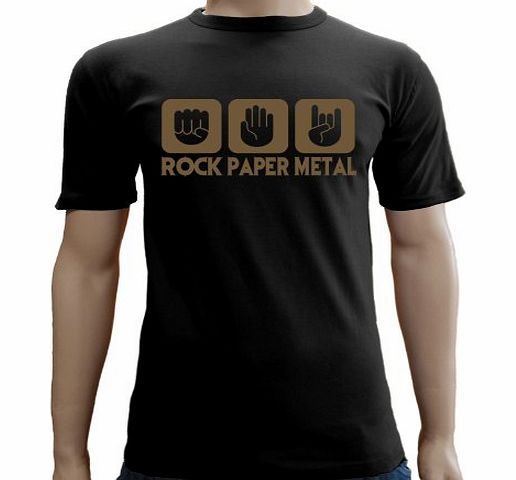 Touchlines Mens Slimfit T-Shirt with Stone Paper Rock Heavy Metal Design Black/gold Size:S