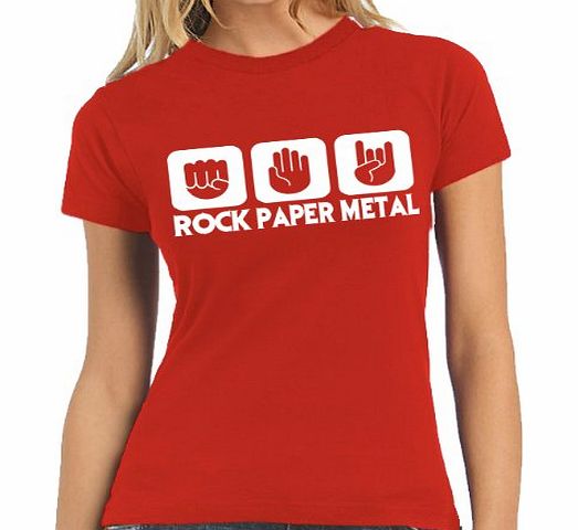 Touchlines Stone Paper Rock Heavy Metal Ladies Womens T-Shirt red Size:L