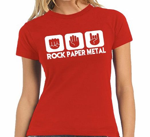 Touchlines Stone Paper Rock Heavy Metal Ladies Womens T-Shirt red Size:S