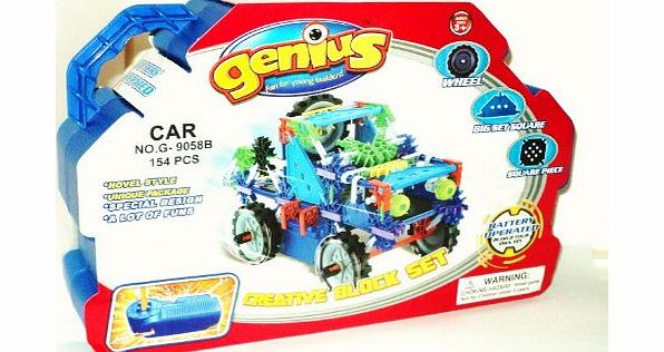 Toy Genius Battery Operated Car 154 Piece Creative Construction Building Block Set