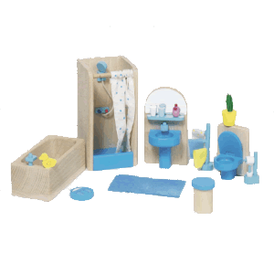 Blue Dolls House Bathroom Set