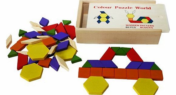 Wooden Pattern Blocks and Puzzle 60 Pieces- tangram puzzles