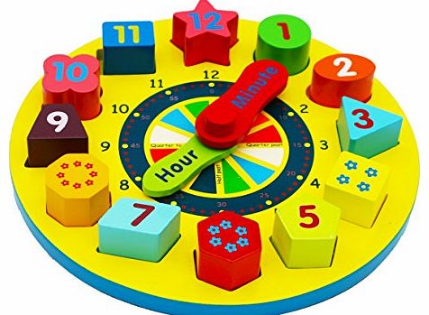 Wooden Shape Sorting Clock / Wooden Clock with Numbers and Shapes Sorting Blocks