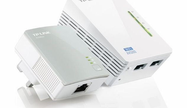 TL-WPA4220KIT AV500 Powerline 300M Wi-Fi Extender/Wi-Fi Booster/Hotspot with Two Ethernet Ports, Starter Kit/Twin Pack (Easy Configuration, Wi-Fi Clone for Smartphone/Tablets/Laptop)