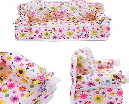 TR.OD Home Living Room Furniture Flower Sofa Couch 2 Cushions Set for Barbie Girls Doll Child Gift