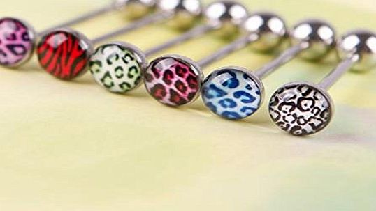 TR.OD Leopard Print Tongue Lip Ring Barbell Rivet Stud Body Piercing Pierced Jewelry Mixed Colors Set of 6