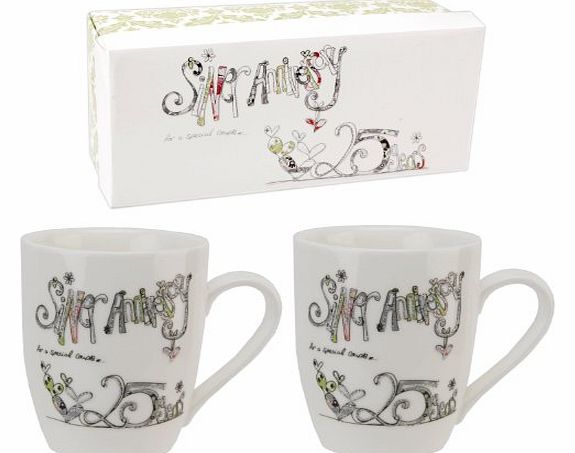 Tracey Russell 25th Anniversary Mugs for a special couple - ``Silver Anniversary`` gift set