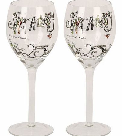 Tracey Russell Pair of Silver Anniversary Wine Glasses in Gift Box