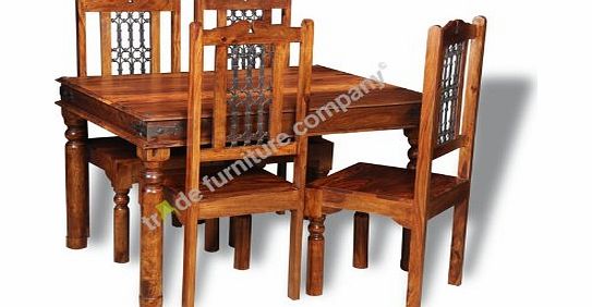 Trade Furniture Company Jali Indian Furniture 120cm Dining Table and 4 Jali Wood Chairs - Dining Room Furniture