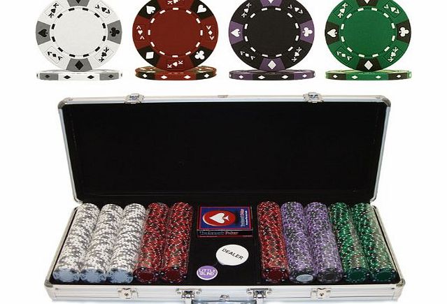 Trademark Poker 500 14g 3 COLOR A-K SUITED CLAY POKER CHIP SET with ALUM CASE