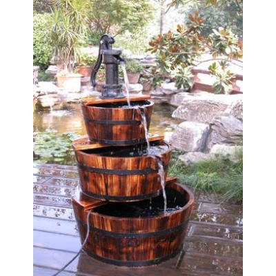 Traditional Wooden Barrels and Pump Water Feature
