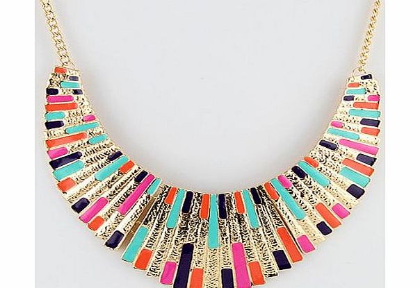 Treeland Hot Selling Fashionable Equisite Colorful Enamel Gold Color Alloy Bib Chucky Necklace For Women Costume Jewelry (colorful)