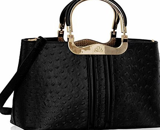 TrendStar Ladies Designer Handbags Ostrich Womens Shoulder Bags Tote Shoulder Celebrity (Black Ostrich Bag)