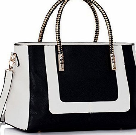 TrendStar Ladies Fashion Designer Handbags Womens Shoulder Bags Tote Shoulder Celebrity (Black/White Fashion B