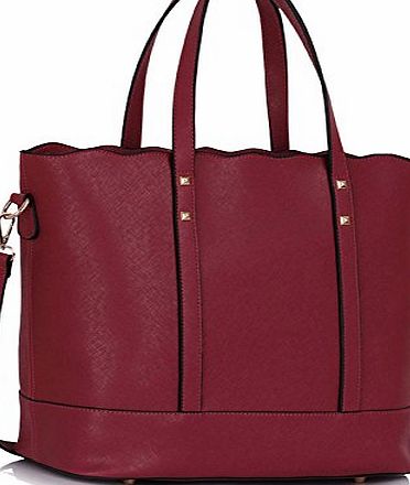 TrendStar Ladies Large Shoulder Bags Womens Designer Handbags Leather Celebrity Style New Tote (Burgundy Tote Bag)