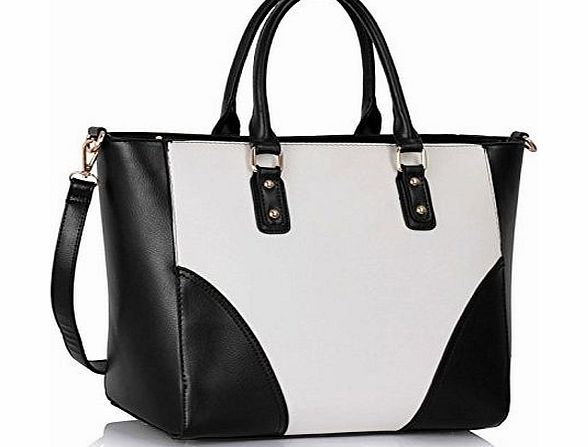 TrendStar Womens Designer Handbags Large Ladies Shopper Bag Faux Leather Shoulder Tote Bags (Black/White Shoul