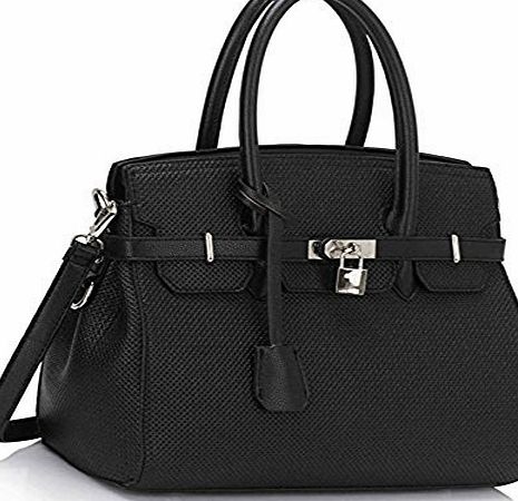 TrendStar Womens Designer Tote Bags Ladies Celebrity Style Faux Leather Handbags (Z - Black)