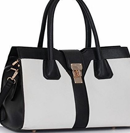 TrendStar Womens Handbags Black Grab Faux Leather Ladies Tote Designer Celebrity Style Shoulder Bags (Black/White Grab Bag)