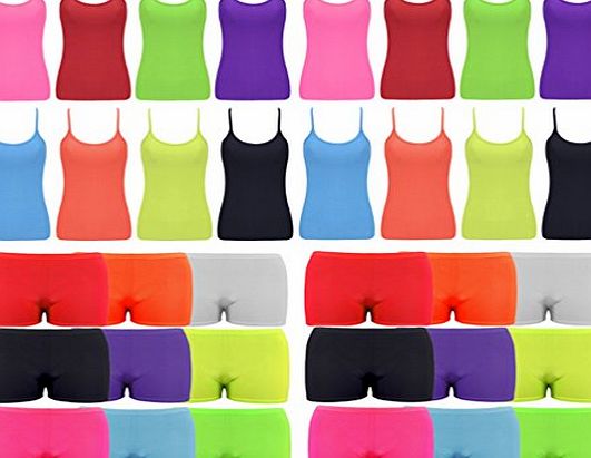 TrendyFashion Girls Vest Hot Pants Neon Lycra Ladies Beach Clothes Festival Casual Top Bottom#PINK11-12YEARS