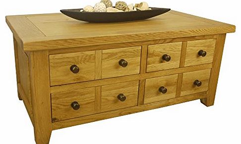 TRESCO - WAXED OAK LARGE COFFEE TABLE WITH SLIDING STORAGE DRAWERS / SIDE LAMP TABLE *SOLID WOOD*