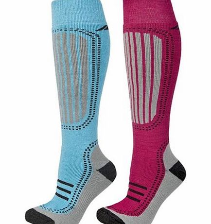 Trespass Janus Ladies Thermal Ski Sock 2 Pair Pack Bluewater/Sangria, 3-6, 6-9