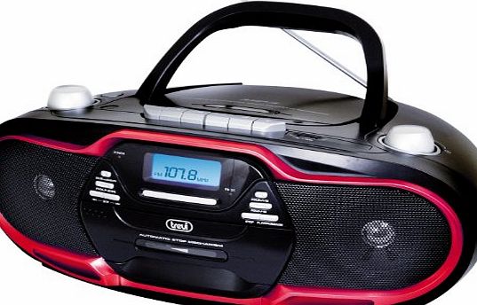 Trevi CMP574 Portable AM/FM Stereo Boombox with CD Player, Cassette Player / Recorder, MP3 and USB. Maximum Output 20 Watts. In Black and Red.