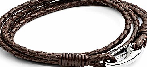 Mens 42cm Brown Leather 4-Strand Bracelet with Stainless Steel Shrimp Clasp