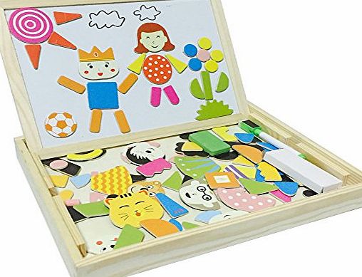 Tribe Wooden Writing Board Magnetic Jigsaw Puzzle Drawing White Blackboard Easel Toy Educational Learning Game with Double Side for Kids Boys Girls Children 3 4 Years Old, Campus Style