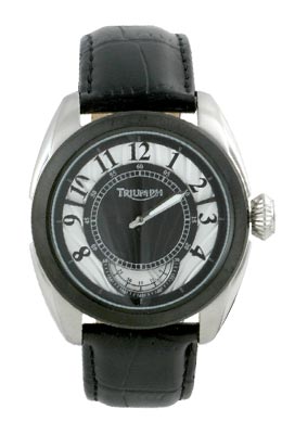 Gents 3035 02 Stainless  Black Leather