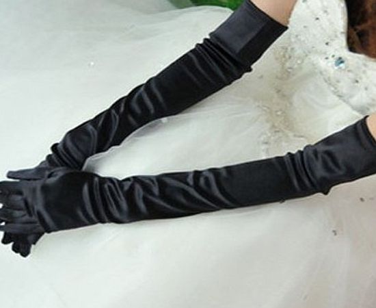 TRIXES Silk Style Elbow Length Gloves Retro Black