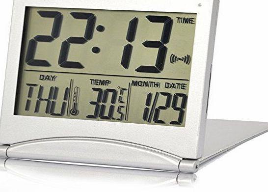 TRIXES Silver Digital LCD Desk Top Temperature Alarm Clock