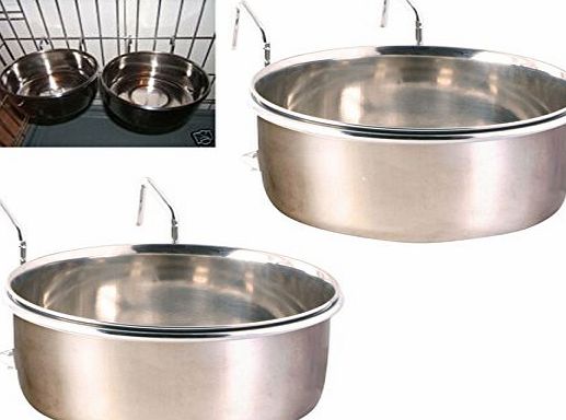 Trixie 2 Stainless Steel Rosewood Dog Bowls For Cage Crate Hook