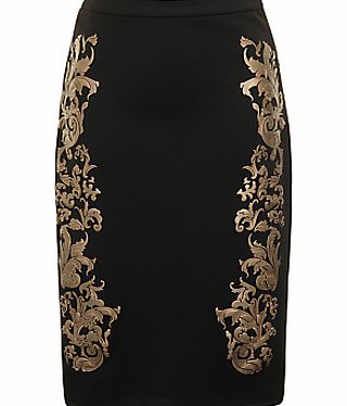 True Decadence Floral Baroque Skirt, Black/Gold