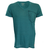 Blue V-Neck Pocket Horseshoe T-Shirt
