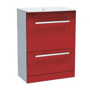 600mm Red Gloss Floor Mounted Cabinet & Basin