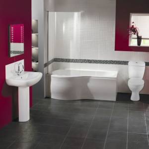B Shape 1700mm 4 Piece Shower Bath Suite Screen