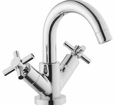 Bathroom Modern Chrome Mono Basin Mixer Tap Swivel Spout with Pop-up Waste and Crosshead Controls
