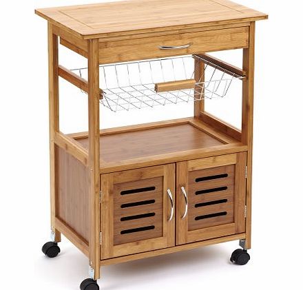 Marston Wooden Outdoor Garden Kitchen Trolley / Cart with Natural Wood Worktop and Storage Cabinet Includes 1 Drawer and 4 Lockable Castor Wheels