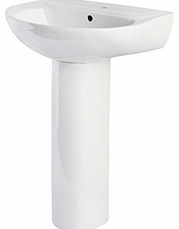 Modern Stylish Bathroom White Ceramic Single Tap Hole Basin Sink and Full Pedestal