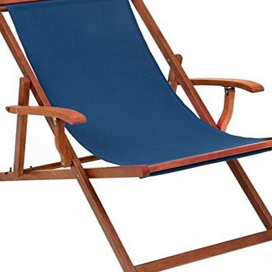 Trueshopping Rimini hardwood framed deck chair with arms Blue