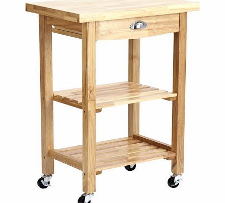 Sulgrave Compact Solid Rubberwood Kitchen or Garden BBQ Storage Rolling Trolley Cart with Butchers Block Style Chopping Board
