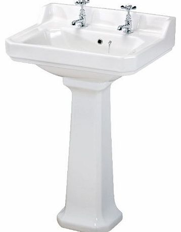 Traditional Design White Ceramic Bathroom Two Tap Hole White Ceramic Basin Sink and Full Pedestal