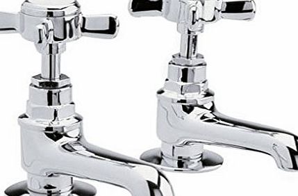 Traditional Pair of Chrome Bathroom Basin Sink Hot And Cold Taps with Stylish Crosshead Control Handles