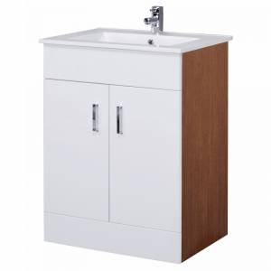 White & Brown 600mm Bathroom Vanity Unit Basin