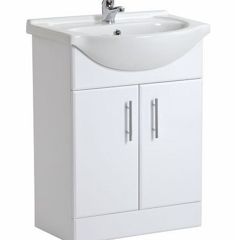 White Gloss Bathroom Vanity Unit Basin Sink 550mm Cloakroom Storage Cabinet Ceramic Furniture - 5 Year Guarantee